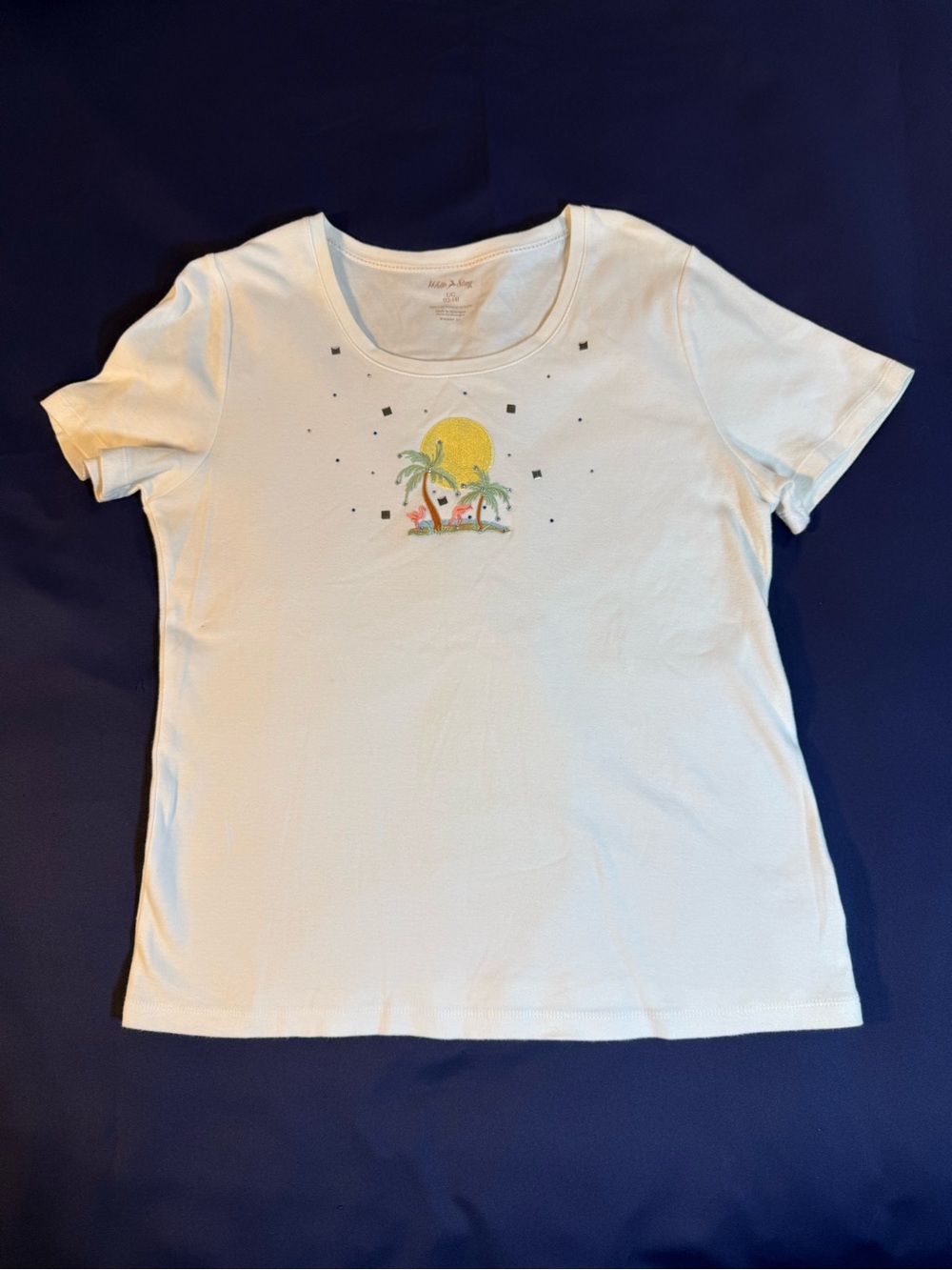 Women’s White Short-Sleeve Tee with Tropical Sun Graphic